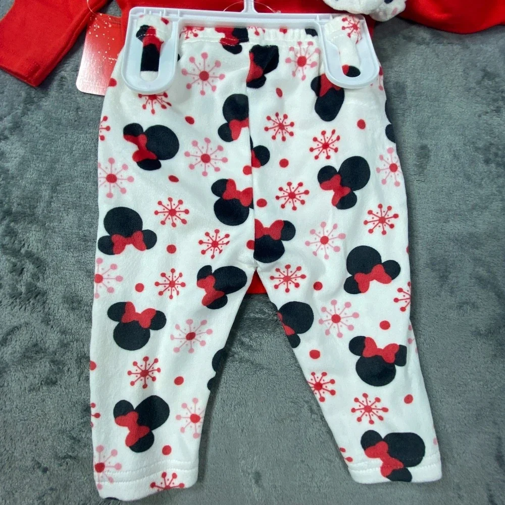 NWT Disney Baby‎ Girl Minnie Set 0-3 M Red Christmas Outfit Bodysuit Pants Bow